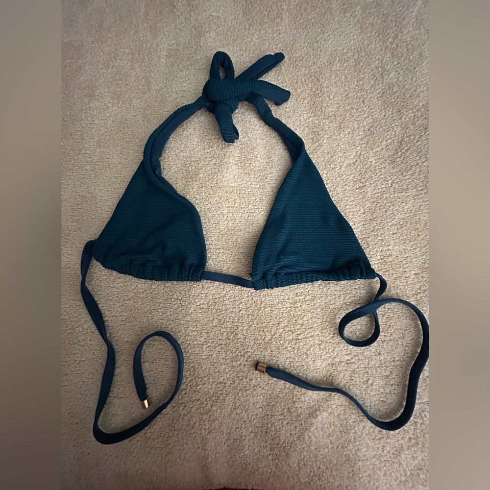 Shade & Shore Teal Blue Textured Triangle Bikini Top Size S